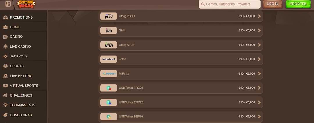 Способы оплаты казино Stonevegas