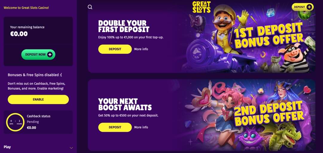 GreatSlots Casino Bonuses