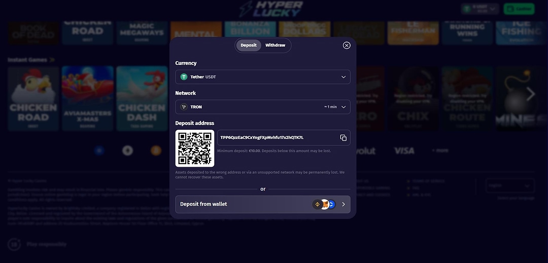 Payment Methods at Hyper Lucky Casino